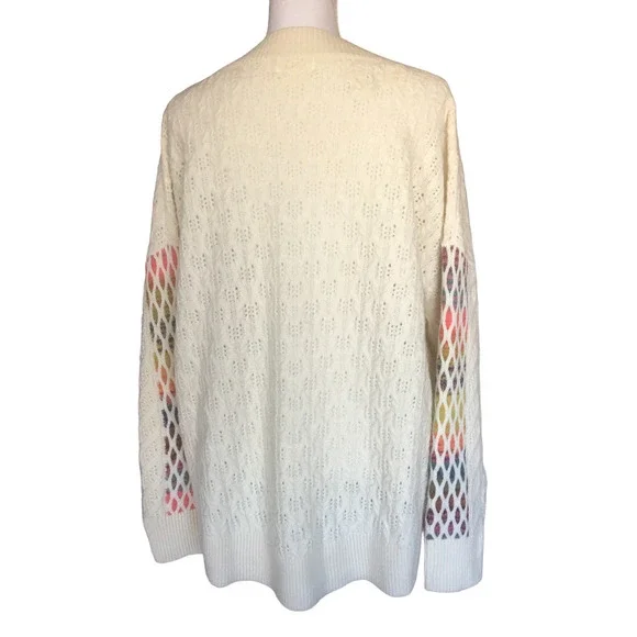 Anthropologie Maeve V-Neck Cable-Knit Lamb's Wool Sweater Women’s Size XL Ivory - Picture 5 of 12